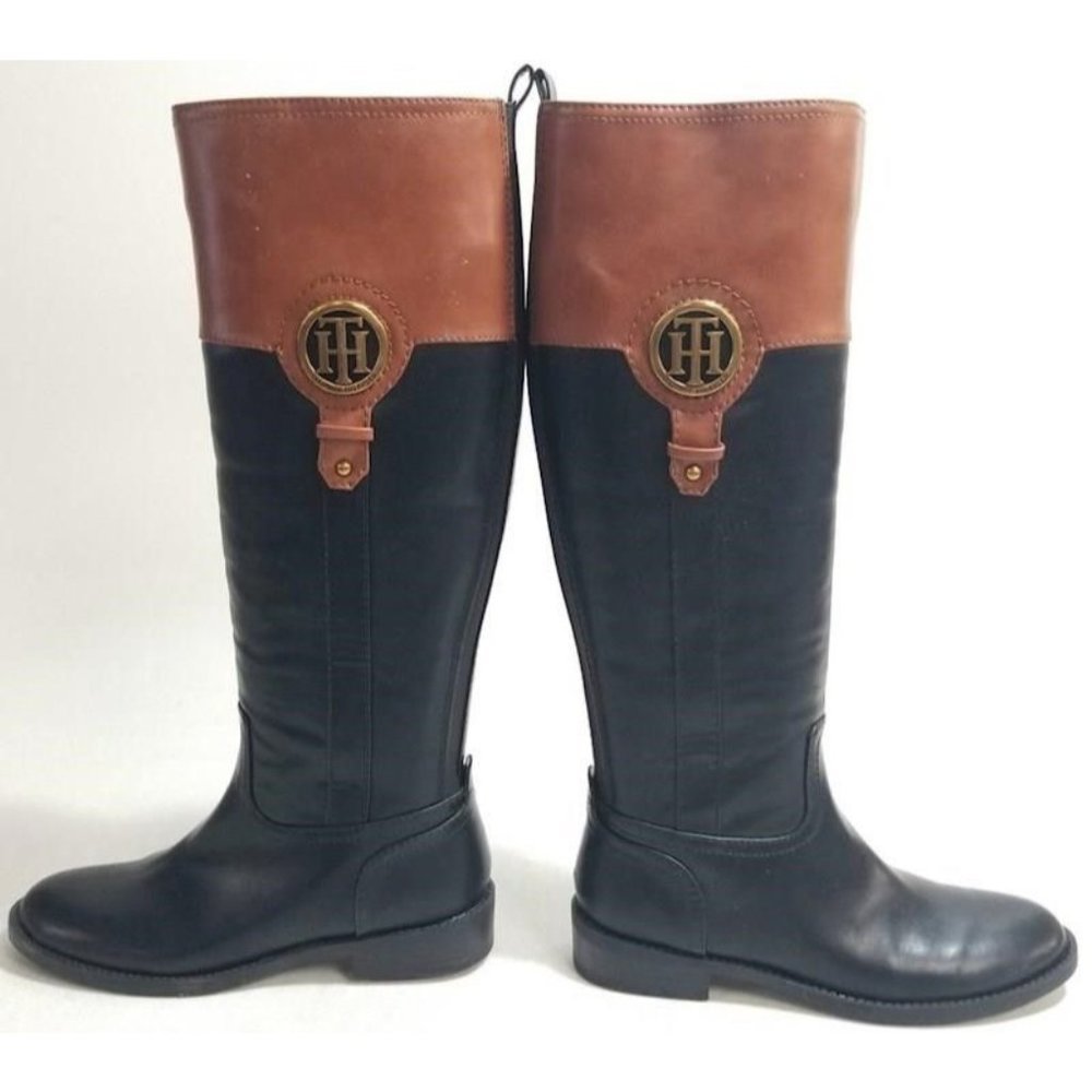 Women's Size 6 Brown/Black Leather Tommy Hilfiger High Top Boots
